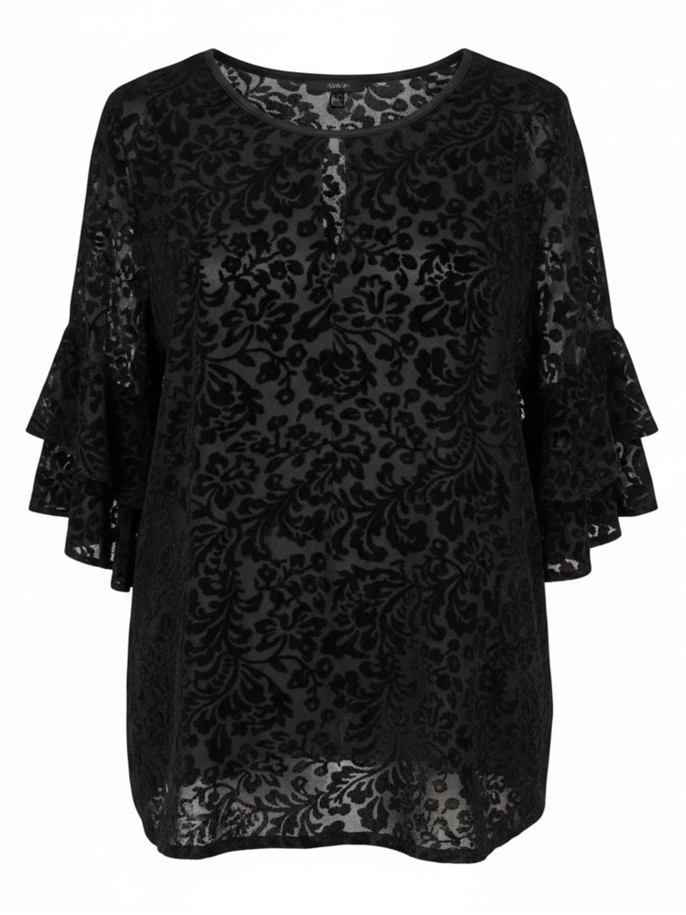 Nanette by Nanette Lepore Woman 3X black velvet burnout ruffled boho keyhole top